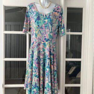LuLaRoe Nicole Pastel Pink Blue Green Pattern Short Sleeve Midi Dress 2X